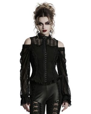 Exquisite Lace Buckle Goth Swing Sleeve Shirt