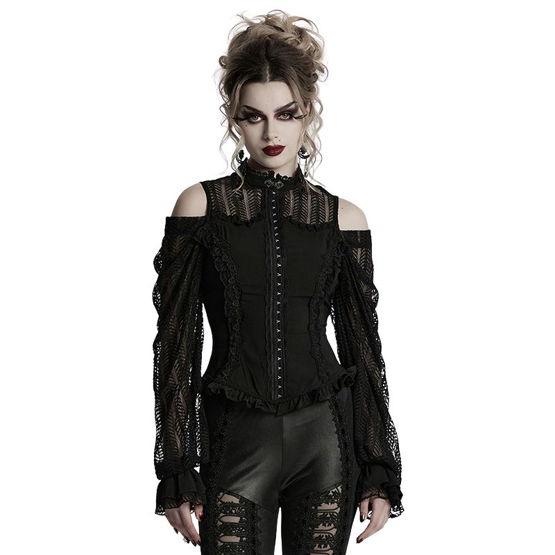 Exquisite Lace Buckle Goth Swing Sleeve Shirt