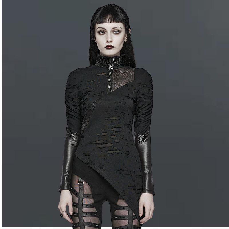 Asymmetrical Mesh Panels Novel Pleated Collar
