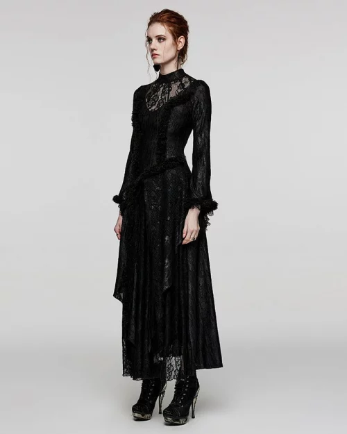 Gothic Flared Sleeved Mesh Splice Lace Wedding Dress