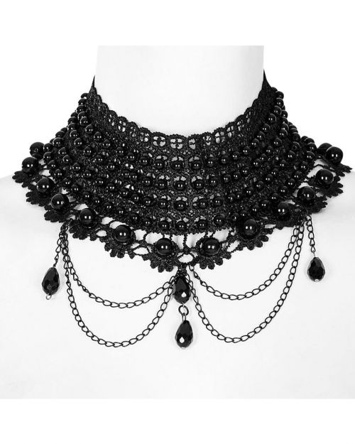 Gothic Layered Beads Lace Choker